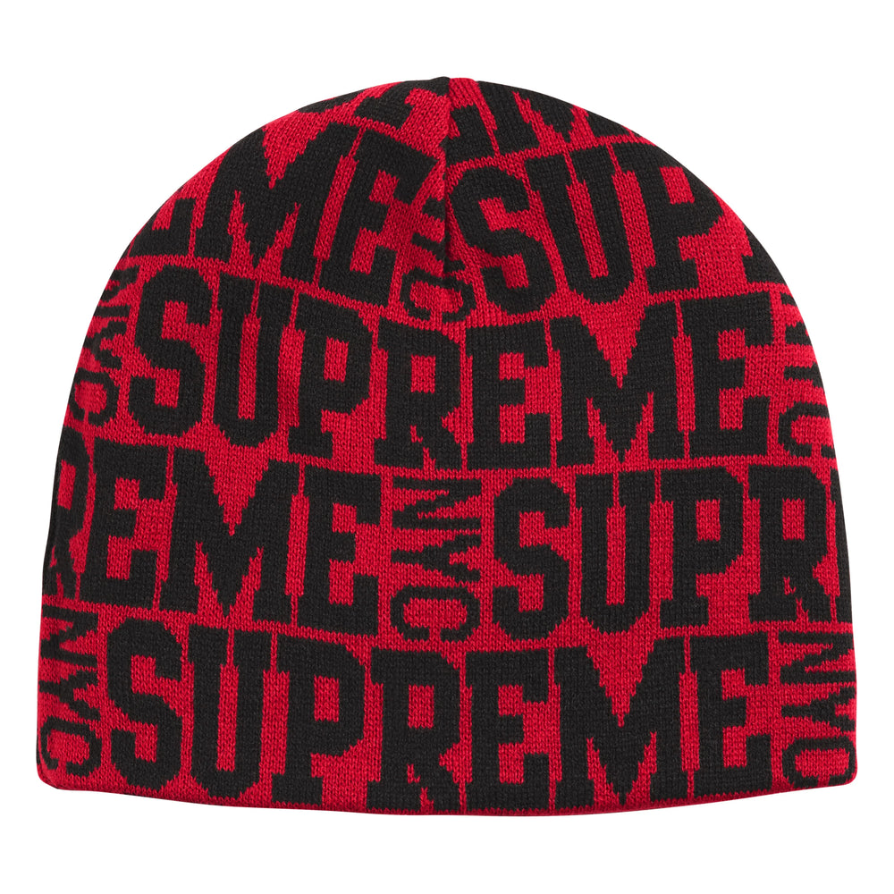Supreme Reversible Camo red beanie, front view
