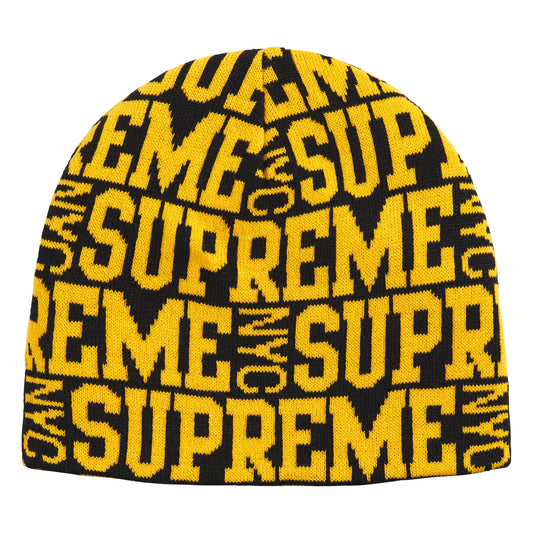 Supreme Reversible Camo black beanie, front view
