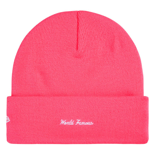 Supreme New Era Action pink beanie, back view