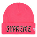 Supreme New Era Action pink beanie, front view