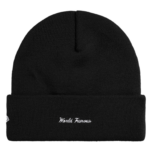 Supreme New Era Action black beanie, back view