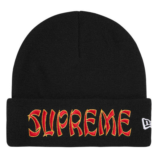 Supreme New Era Action black beanie, front view