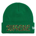 Supreme New Era Action green beanie, front view