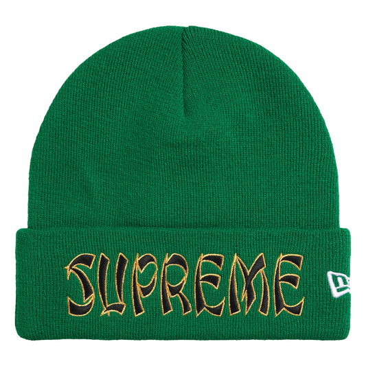 Supreme New Era Action green beanie, front view