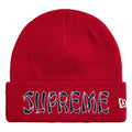 Supreme New Era Action red beanie, front view