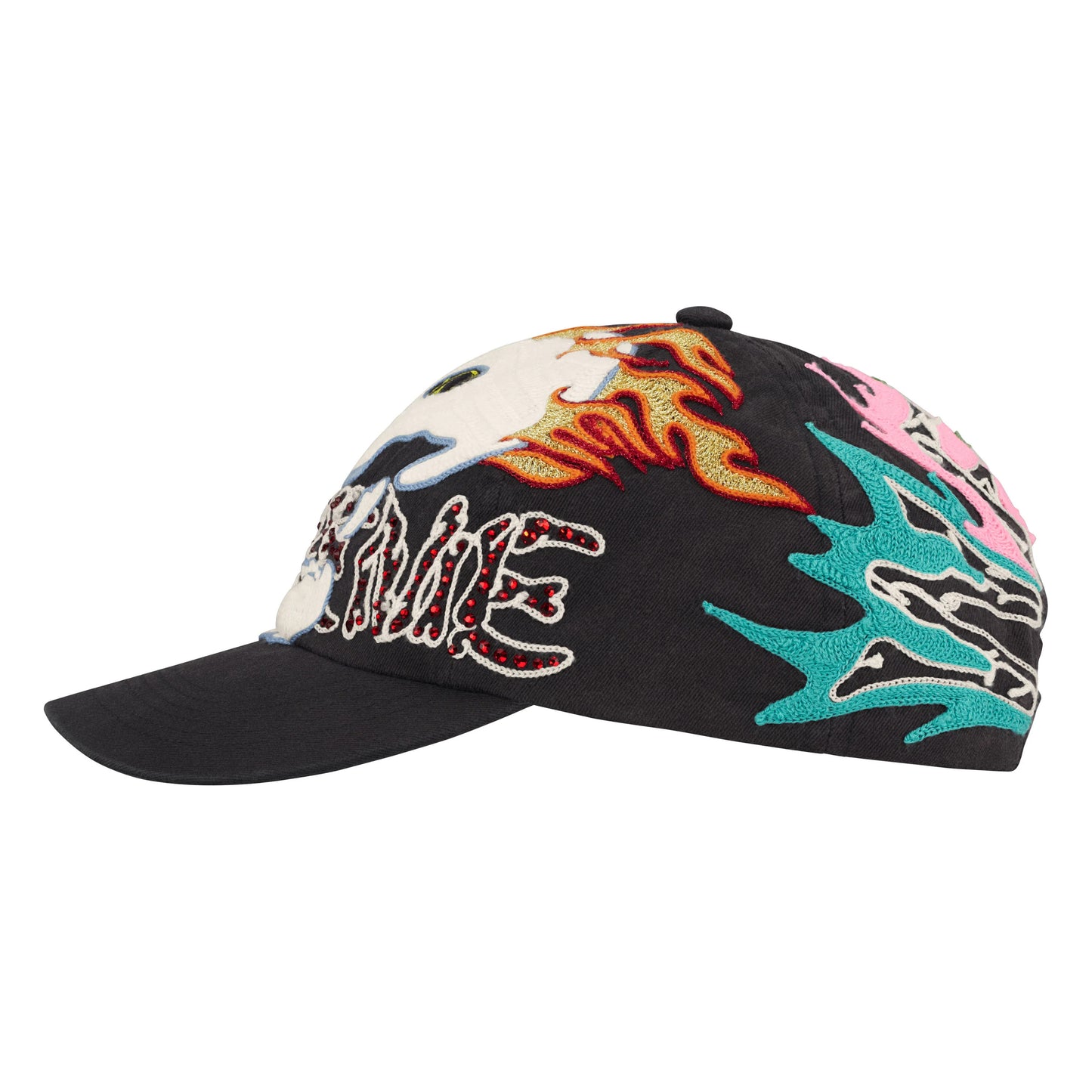 Supreme WFST black 6-panel cap, detail view