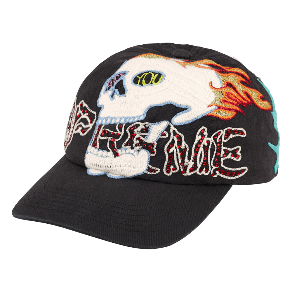 Supreme WFST black 6-panel cap, front view