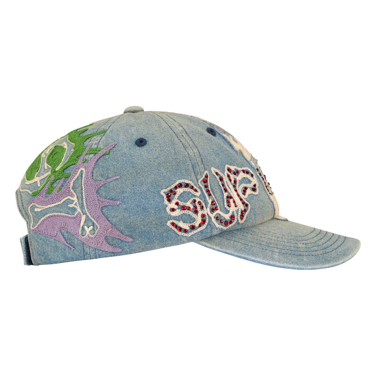 Supreme WFST denim 6-panel cap, detail view 2