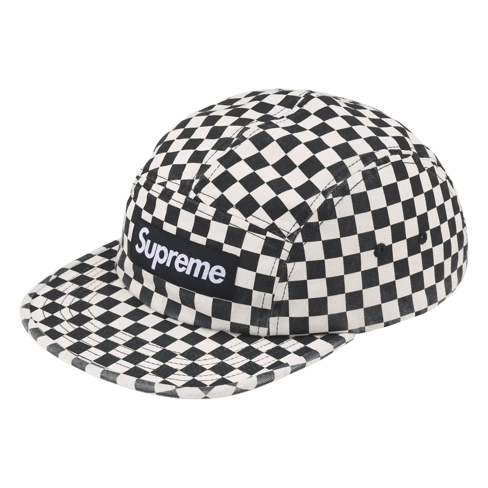 Supreme Washed Chino Twill checkerboard camp cap, front view