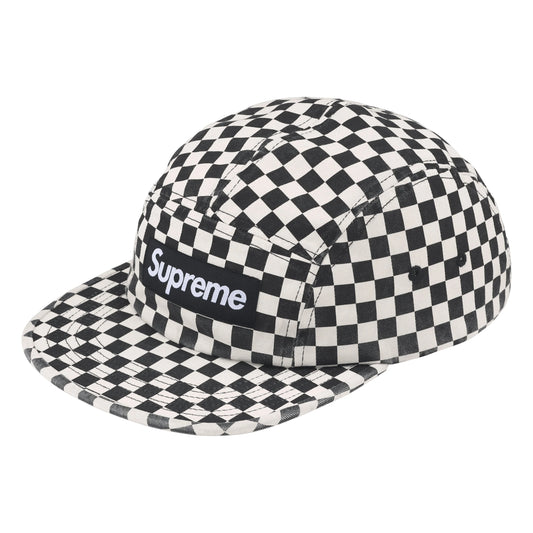 Supreme Washed Chino Twill checkerboard camp cap, front view