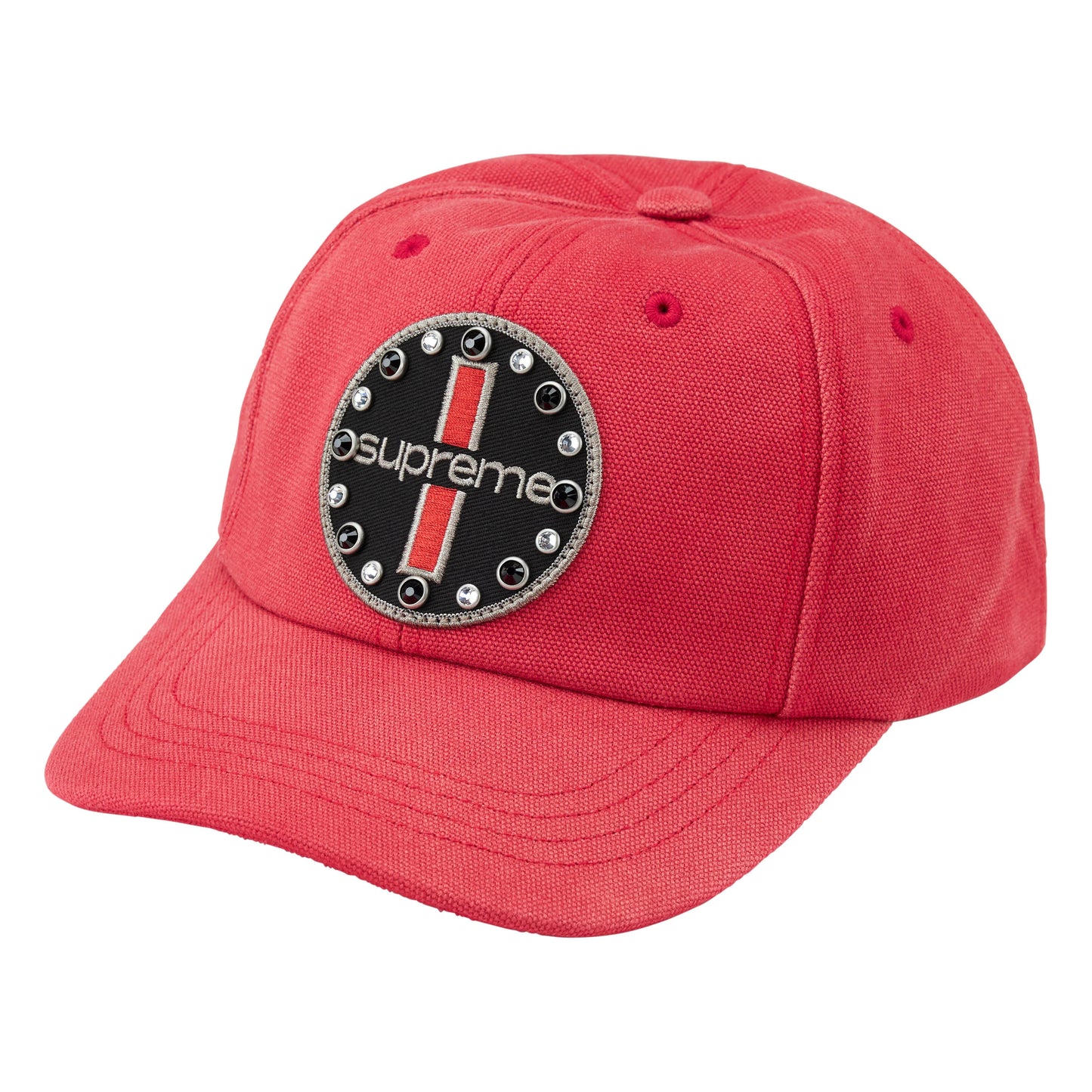 Supreme Garage red 6-panel cap, front view