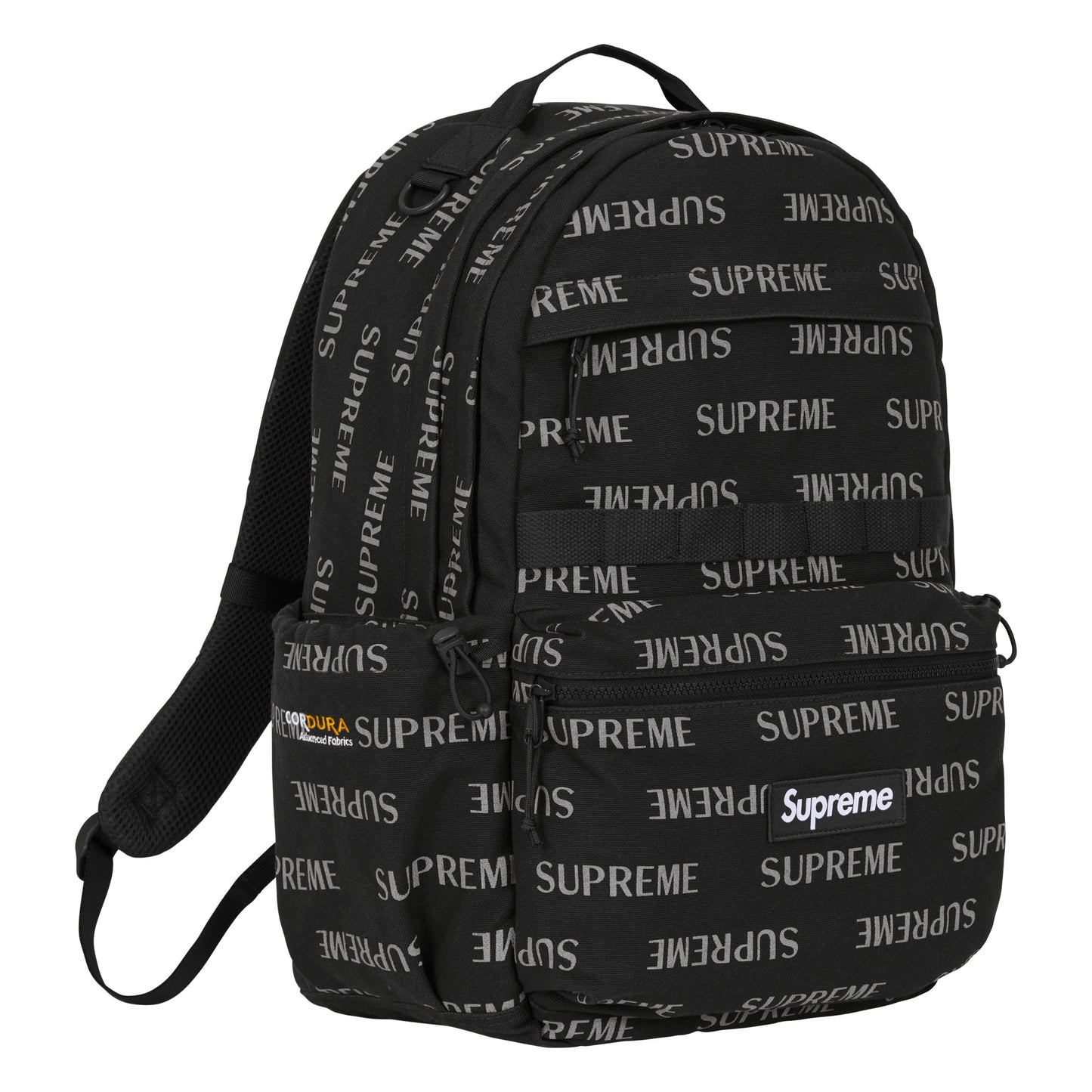 Supreme black backpack, detail view