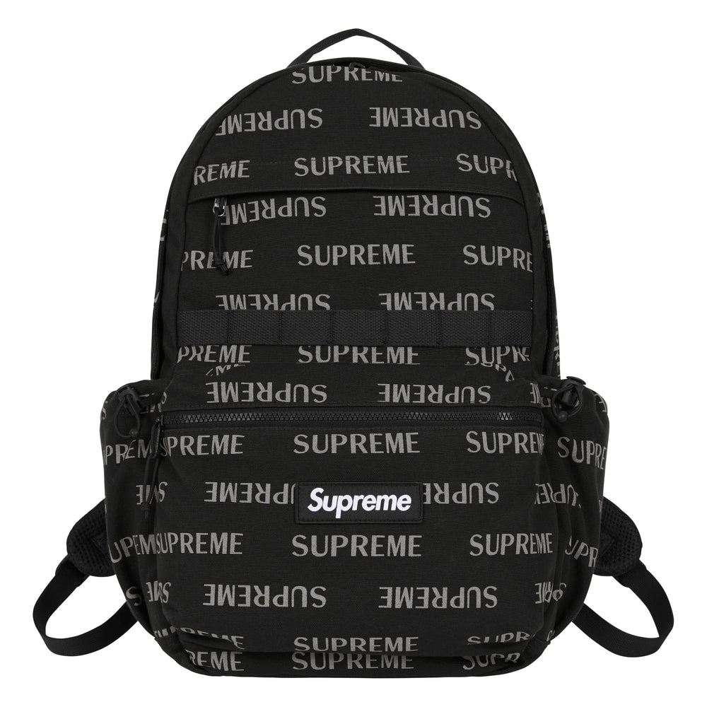 Supreme black backpack, front view
