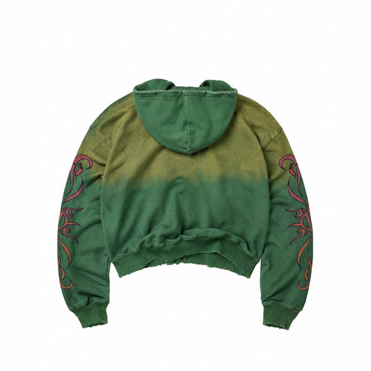 Vale Inferno green zip up hoodie, back view