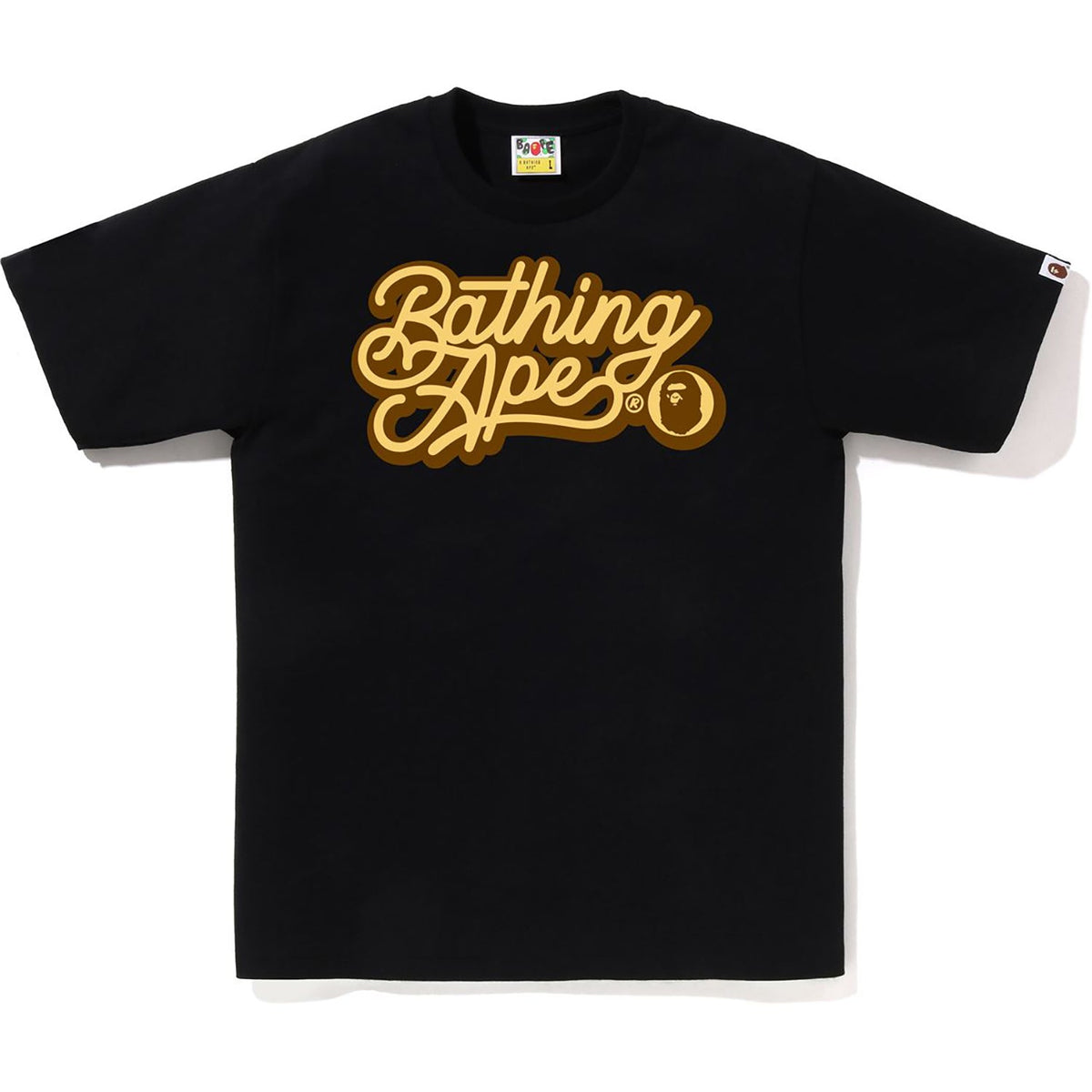 Bape Bathing Ape Script Logo black and brown T-shirt, front view
