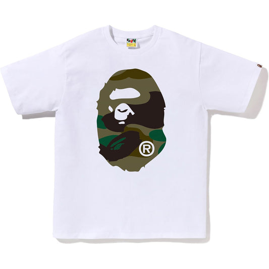 Bape Giant 1ST Camo Big Ape Head white and green T-shirt, front view