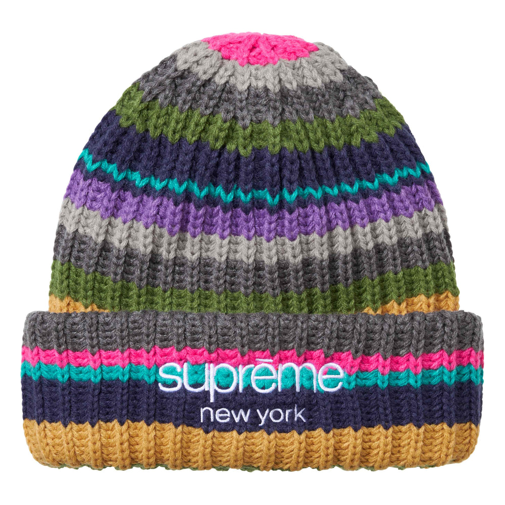 Supreme Classic Logo Chunky Ribbed multicolor beanie, front view