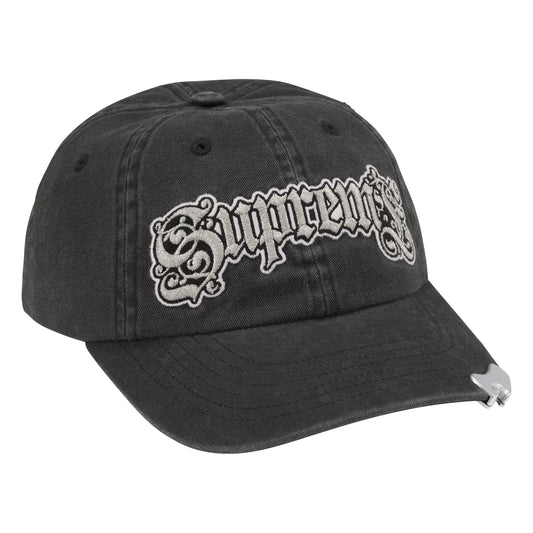 Supreme Bottle Opener black 6-panel cap, angled view