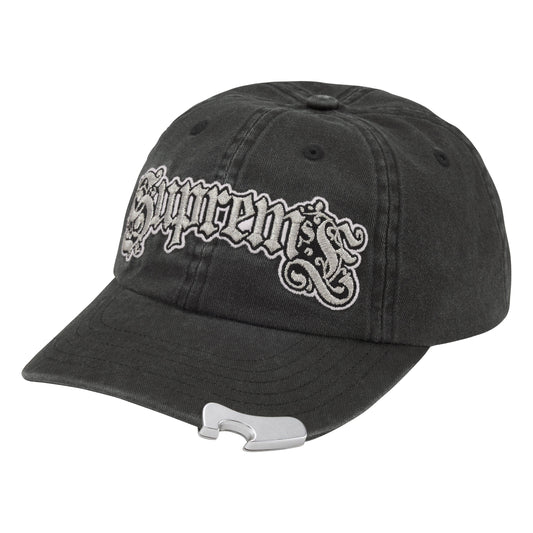 Supreme Bottle Opener black 6-panel cap, front view