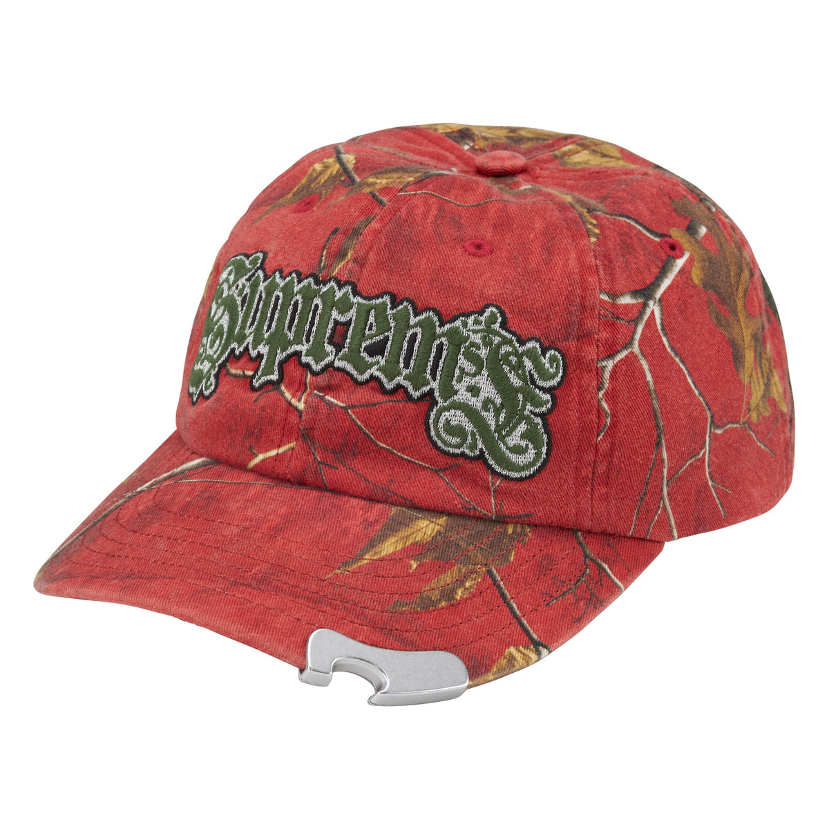 Supreme Bottle Opener realtree xtra red camo 6-panel cap, front view
