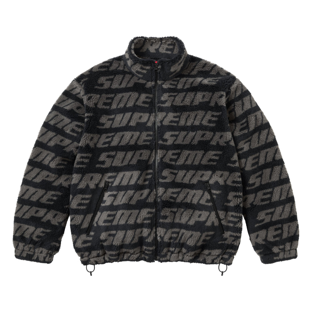 Supreme Repeat Jacquard black fleece jacket, front view