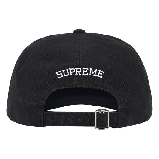 Supreme Washed Canvas S Logo black 6-panel cap, back view