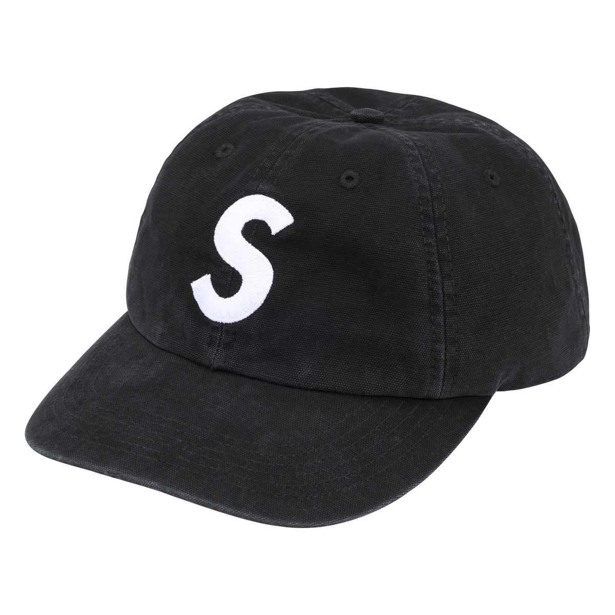 Supreme Washed Canvas S Logo black 6-panel cap, front view