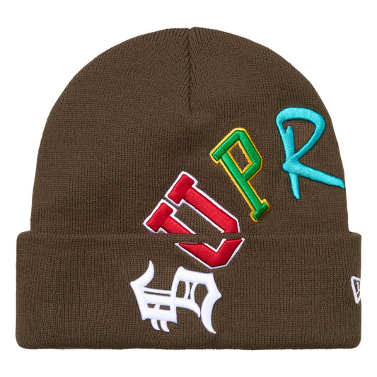 Supreme New Era Arc brown beanie, front view