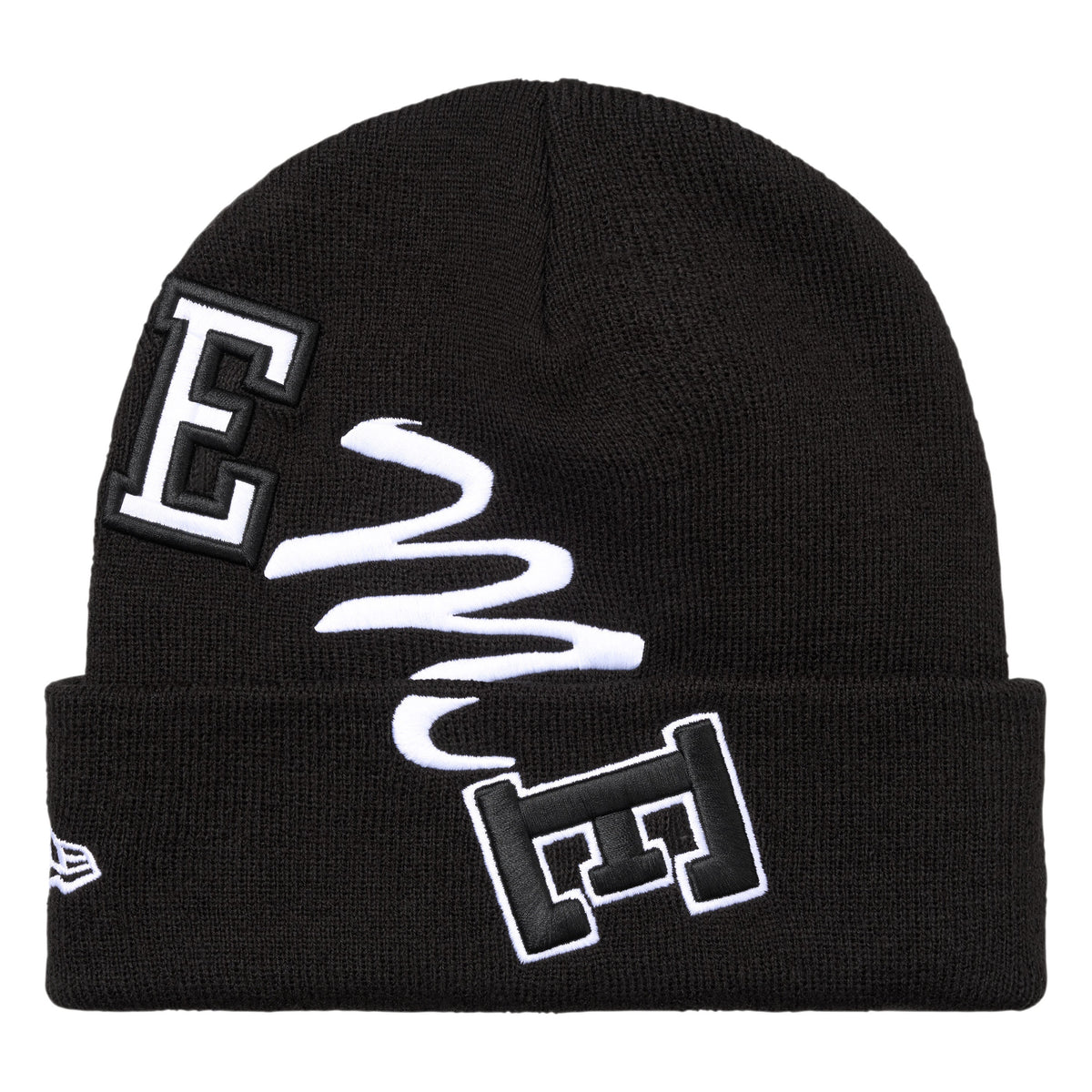 Supreme New Era Arc black beanie, back view