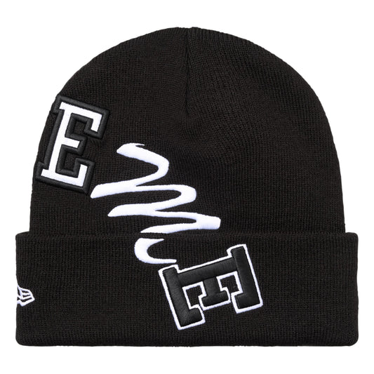 Supreme New Era Arc black beanie, back view
