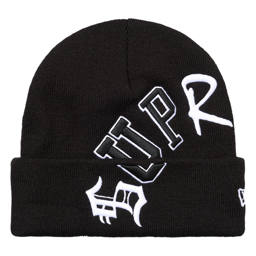 Supreme New Era Arc black beanie, front view