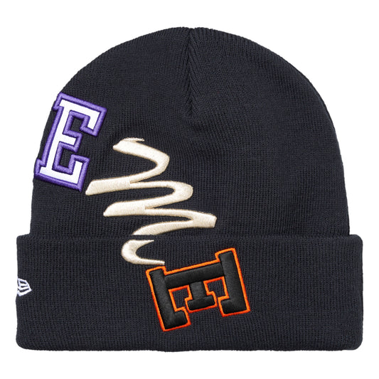 Supreme New Era Arc navy beanie, back view