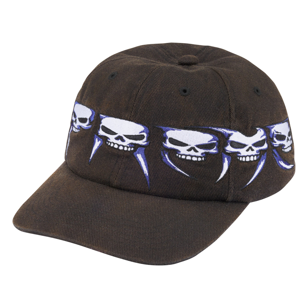 Supreme Skulls Spellout black 6-panel cap, front view