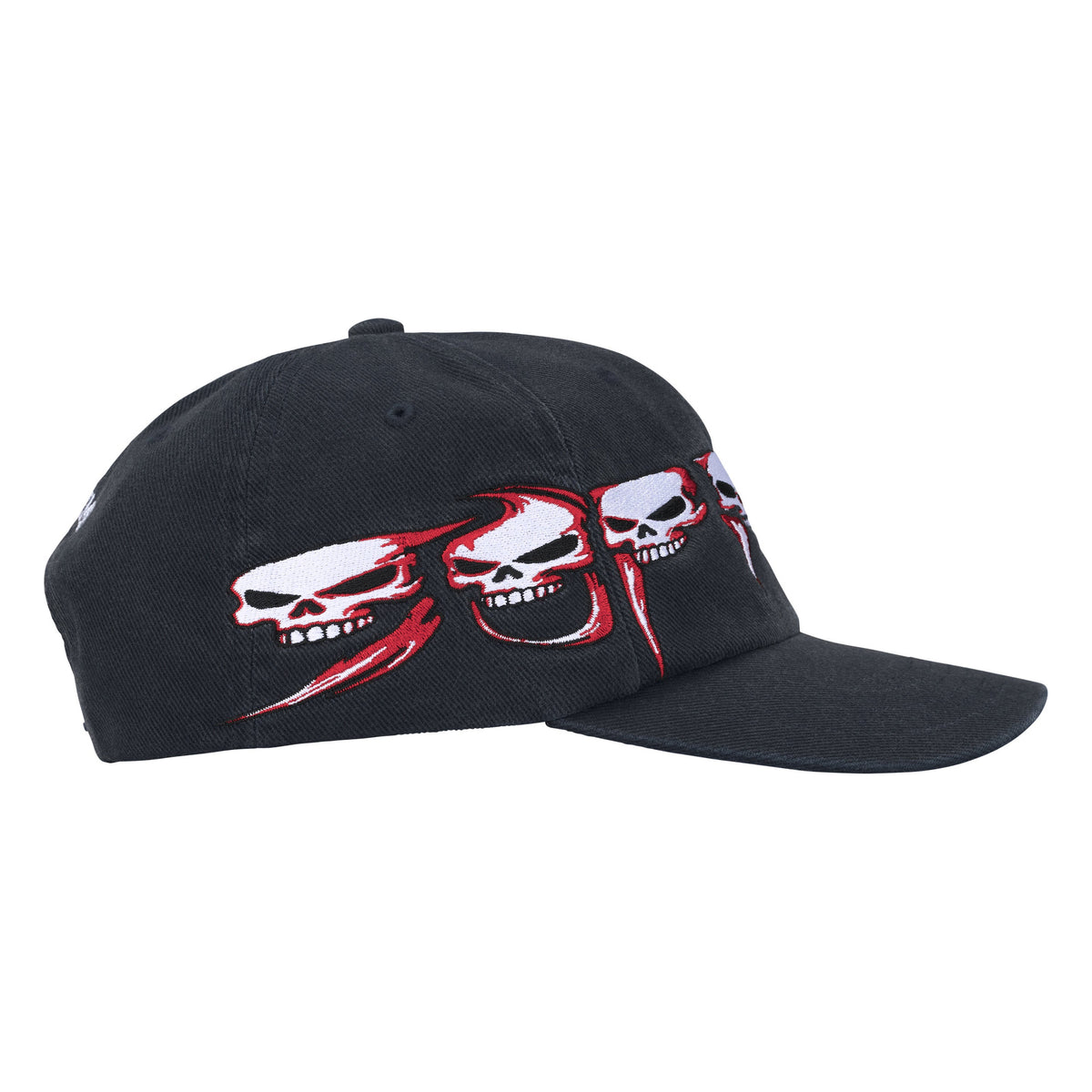 Supreme Skulls Spellout navy 6-panel cap, side view