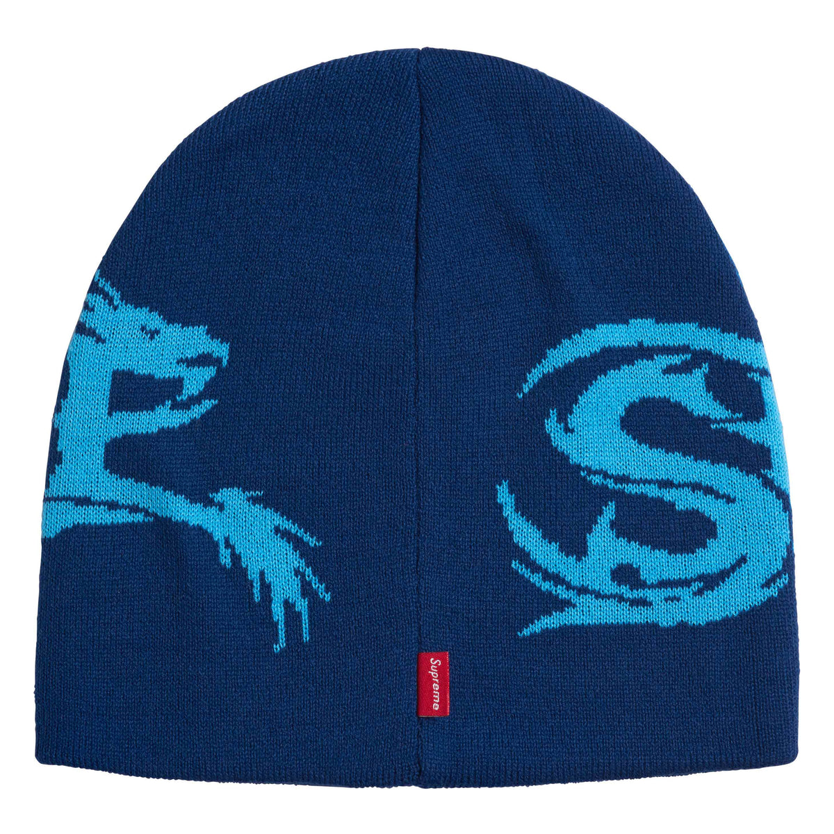 Supreme Dragon navy beanie, back view