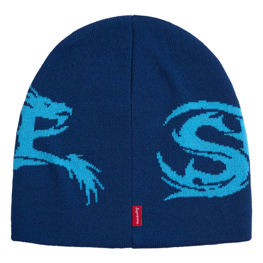 Supreme Dragon navy beanie, back view