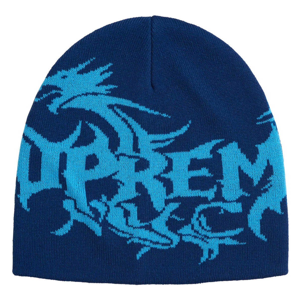 Supreme Dragon navy beanie, front view