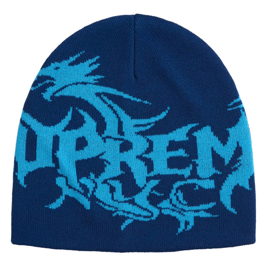 Supreme Dragon navy beanie, front view