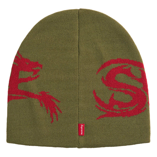 Supreme Dragon olive beanie, back view