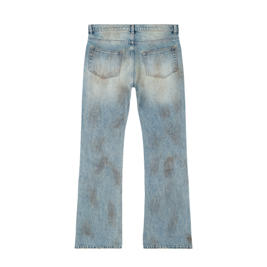 Bravest Studios Urchin Dirty Wash Flare Denim pants, flat back