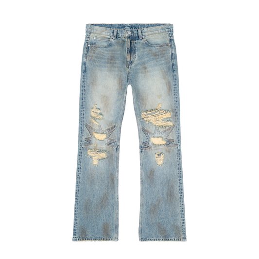 Bravest Studios Urchin Dirty Wash Flare Denim pants, flat front