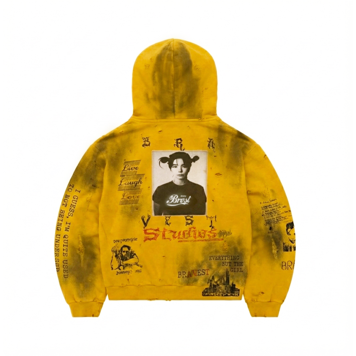Bravest Studios Heirloom yellow hoodie, back view