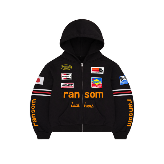 Bravest Studios Ransom black zip up hoodie, front view