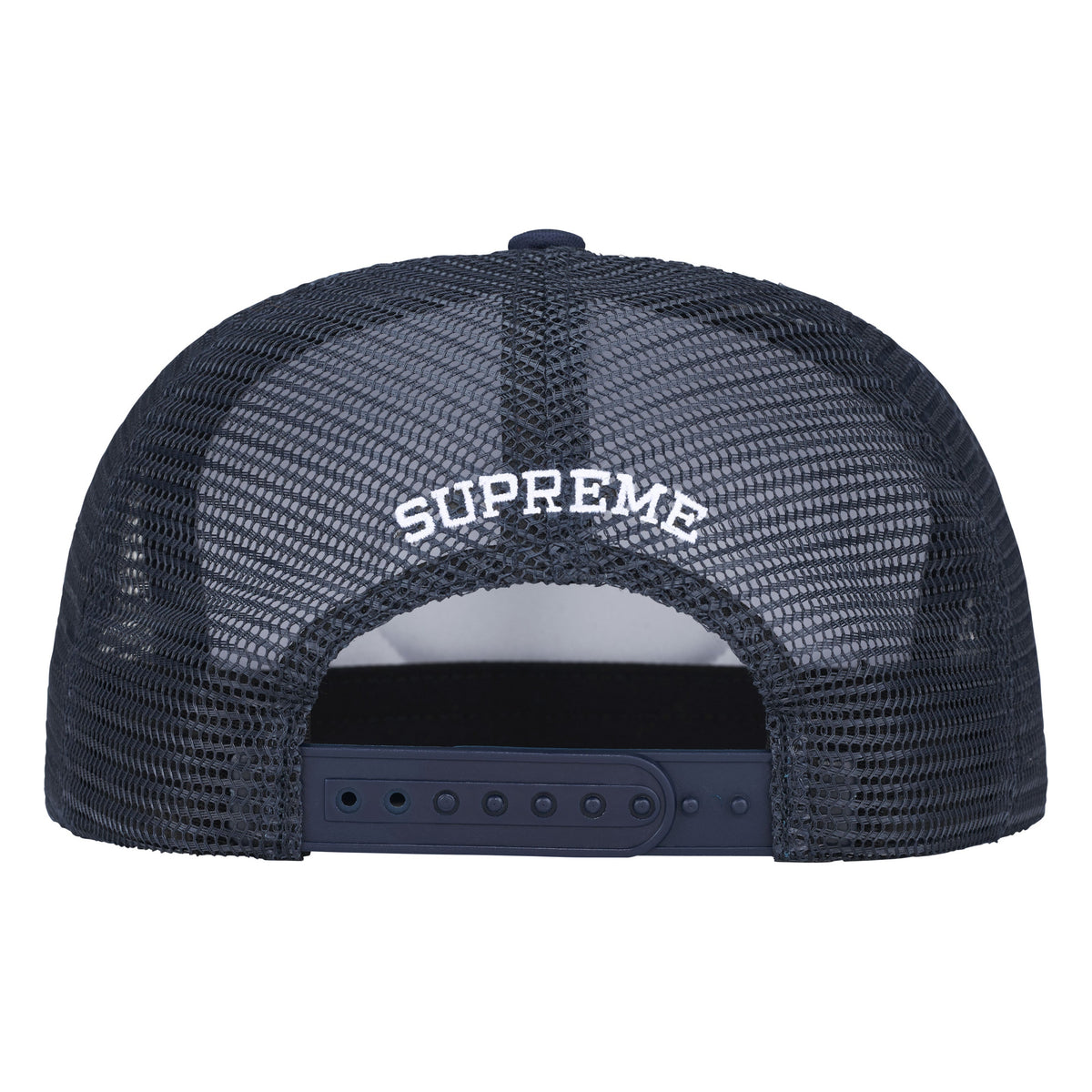 Supreme Authorized Mesh Back navy 5-panel cap, back view