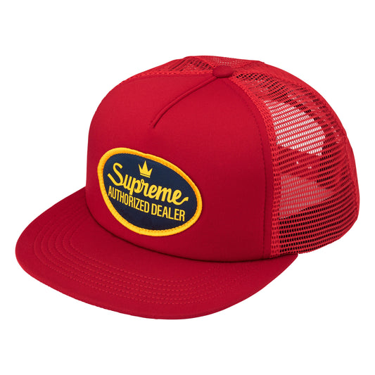 Supreme Authorized Mesh Back red 5-panel cap, front view