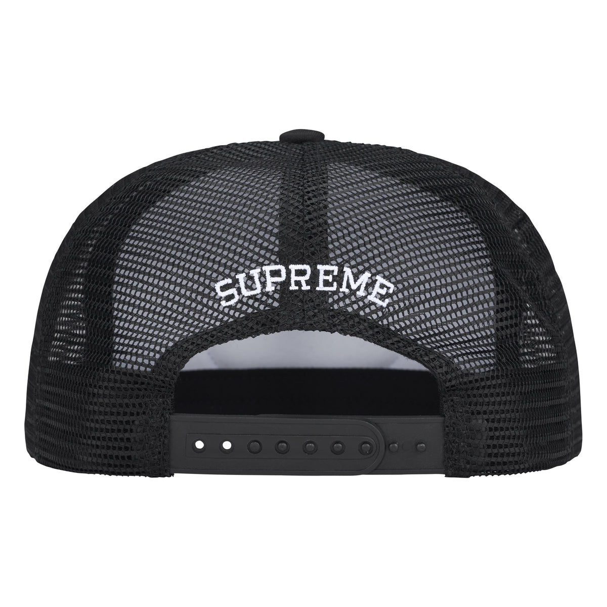 Supreme Authorized Mesh Back black 5-panel cap, back view