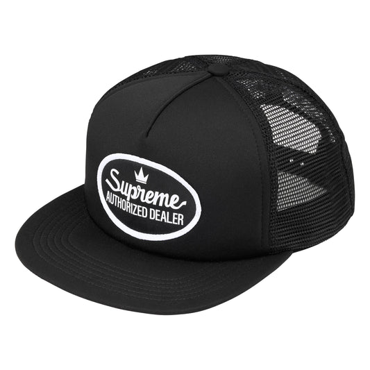 Supreme Authorized Mesh Back black 5-panel cap, front view