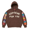 Supreme Fuck You brown zip up hoodie, front view