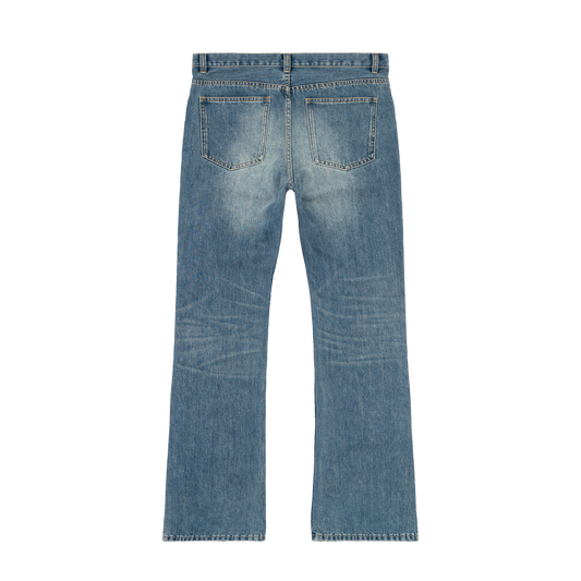 Bravest Studios Flare Denim blue pants, back view