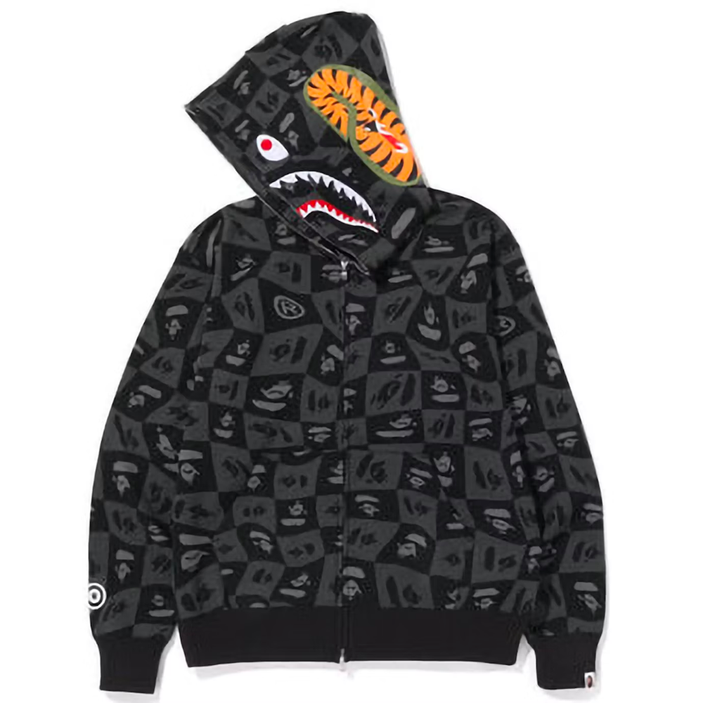 Bape Distortion Shark Rlaxed Fit Black Full Zip Hoodie